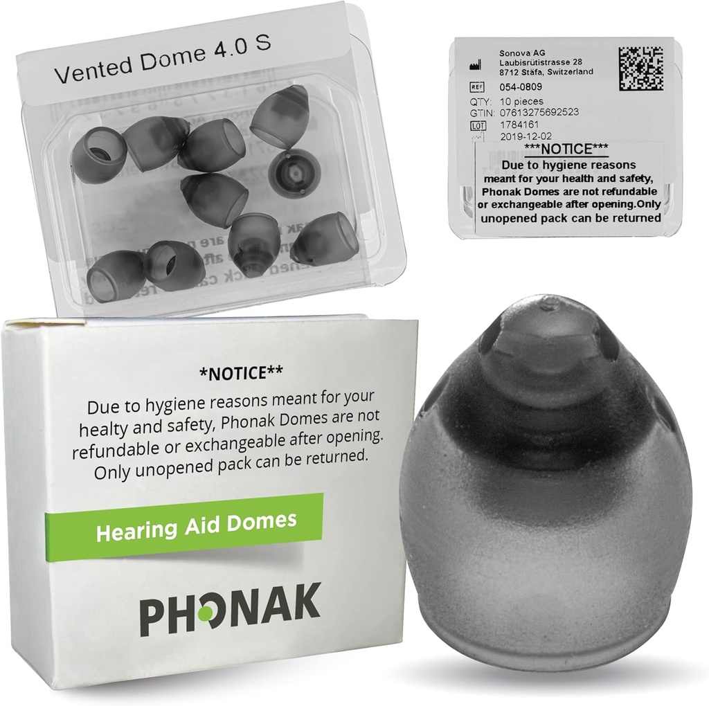 Phonak Vented 4.0 Dome Small (0.29 inch=7,5mm) 10 Domes, Véritable OEM Suisse Remplacement par Sonova, Domes d'aide auditive pour Phonak Audeo Marvel Paradise Lumity Accessories -1 Pack/10 Domes Total