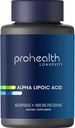 ProHealth Alpha Lipoic Acid High Potency 1000mg favorise le métabolisme, la peau plus jeune et l'énergie cellulaire. Lutte contre la fatigue et le brouillard cérébral. 30 Servitures.