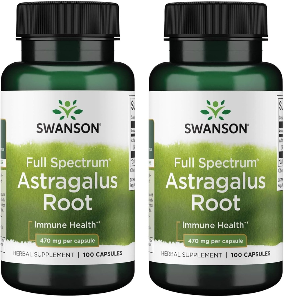 Racine de Swanson Astragalus - Supplément à base de plantes favorisant le soutien du système immunitaire - Formule naturelle soutenant la santé du coeur et du foie - (100 capsules, 470mg chacune) (2 pack)