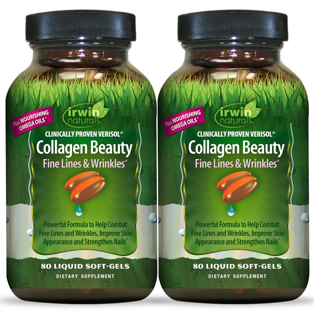 Irwin Naturals Collagen Beauty – 80 Liquid Soft-Gels – Avancé peau, cheveux et ongles Nourriture - 2 Pack