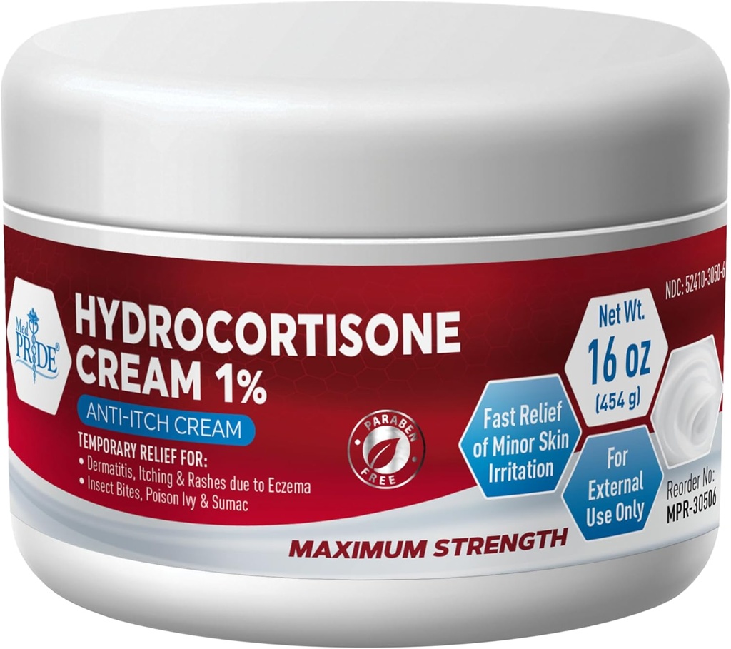 MED Pride 1% Hydrocortisone crème vrac 16 Oz force maximale démangeaisons soulagement pour l'eczéma, dermatite, rasées, morses de Mosquito