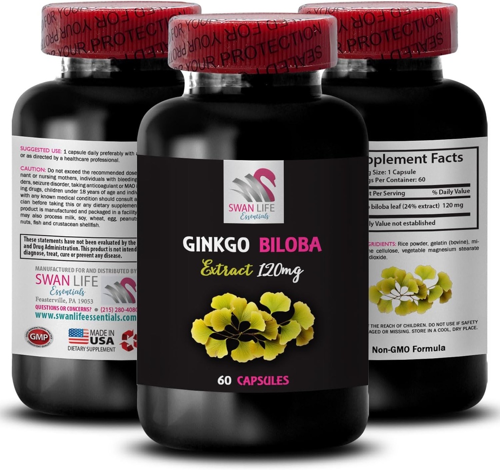 Supplément Ginkgo biloba - Extrait Ginkgo BILOBA - Extrait antioxydant naturel, Support antioxydant à base de plantes, Avantages Ginkgo biloba, Supplément extrait botanique, Antioxydant à base de plantes 1 Bot 60 Caps