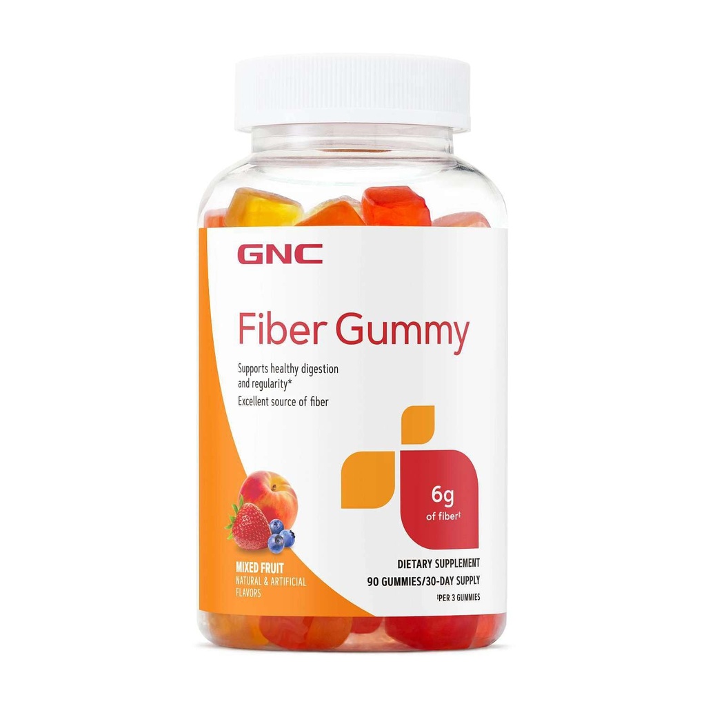 GNC Fibre 6g Gummy, soutient la digestion saine et la régularité, fruits mélangés, 90 comte
