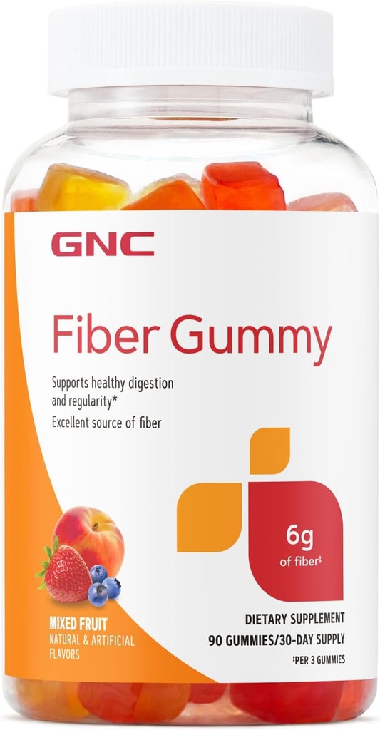 GNC Fibre 6g Gummy, soutient la digestion saine et la régularité, fruits mélangés, 90 comte