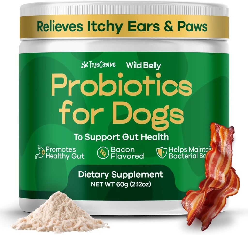 Dog Probiotics for Digestive Health - Probiotic for Dogs Gut Health & Allergy Relief - Probiotics for Dogs - Yeast, Itchy Skin and Itchy Ears - Powder Alternative to Pet Chews - TrueCanine Wild Belly
