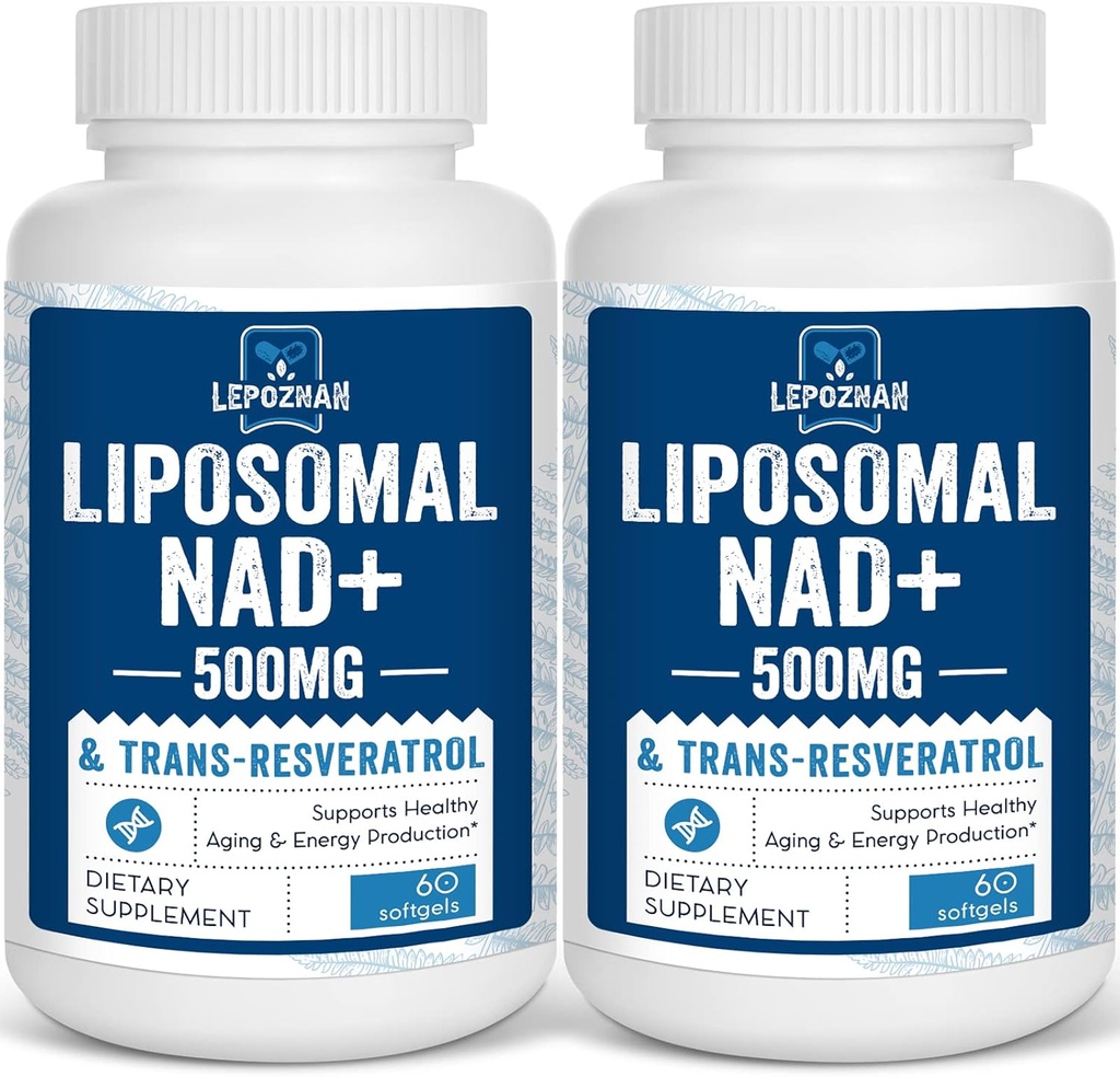 Liposomique NAD+ 500 mg + Trans-Resvératrol 300 mg, Absorption supérieure, Supplément NAD véritable efficace que NMN, Riboside du nicotinamide pour l'énergie cellulaire Métabolisme et réparation de l'ADN, Vieillissement en santé,120 Softgels