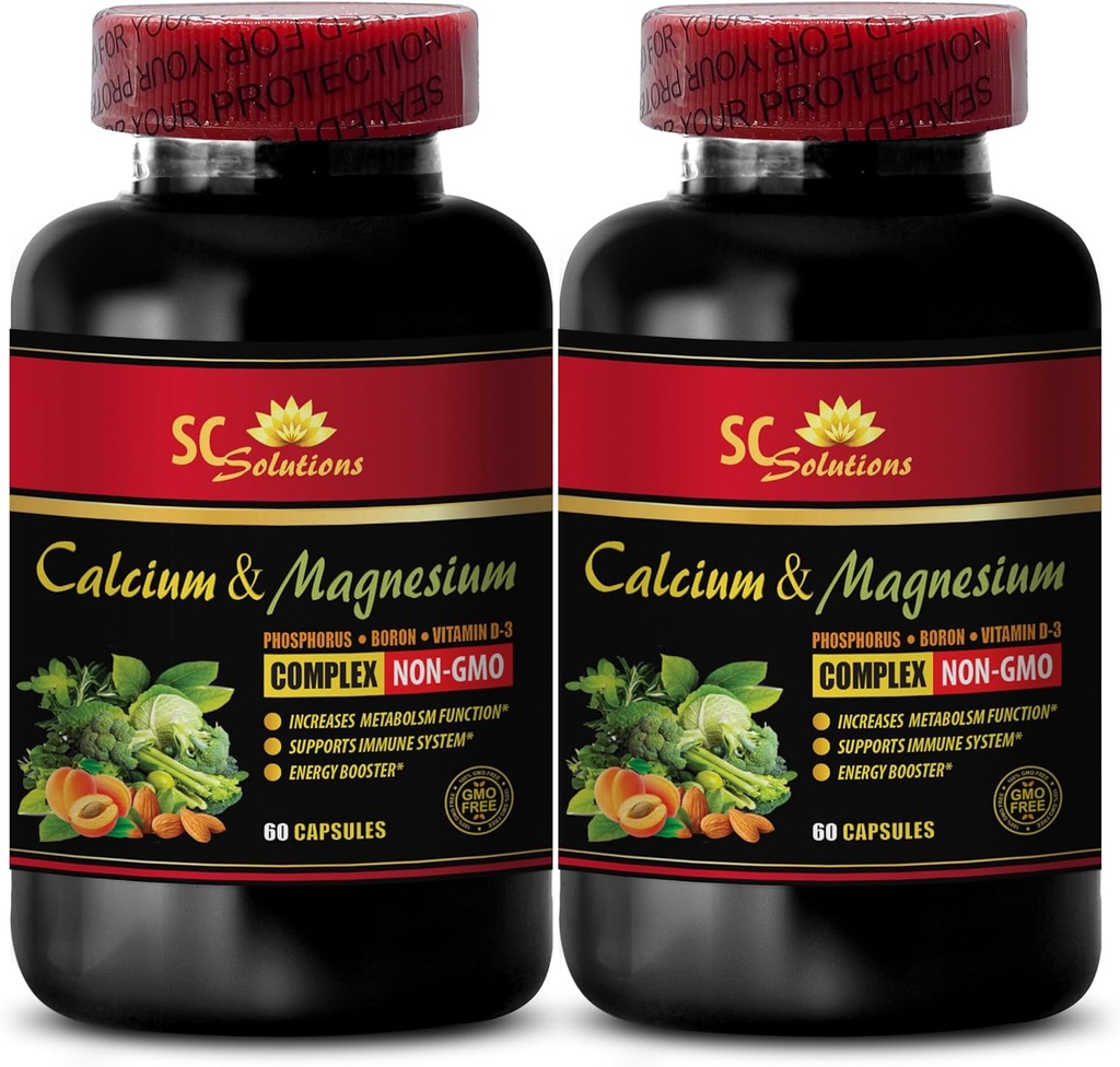 Supplément de calcium et de magnésium pour les femmes - Complexe de magnésium de calcium avec vitamine D et Boron - Récupération musculaire Poudre après l'entraînement, magnésium de calcium, Boron Organic - 2 bouteilles 120 capsules