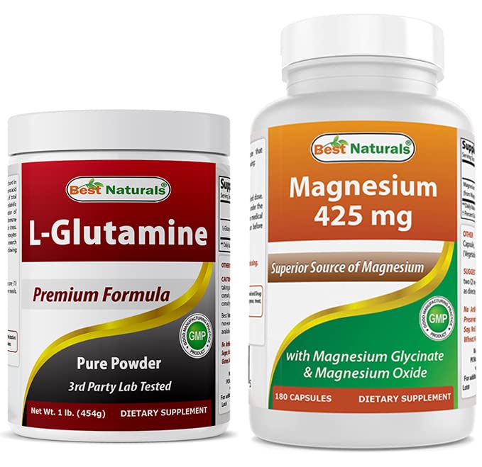 L-Glutamine Pure Poudre 1 LB & Magnésium Glycinate 425 mg