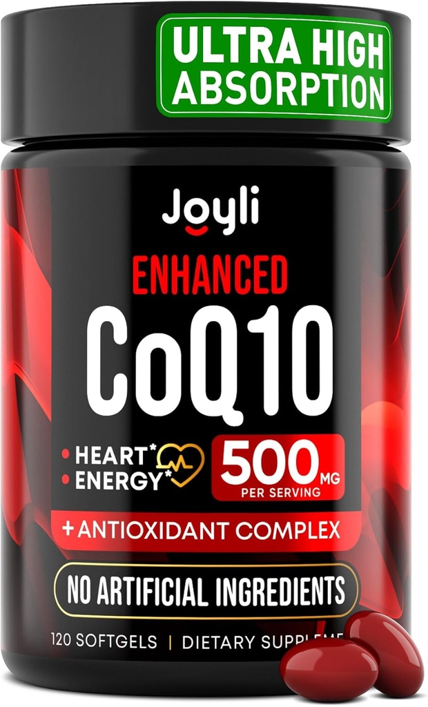 CoQ10 500MG - Co Q 10 Supplément 120 Softgels pour la production de santé cardiovasculaire et d'énergie - Suppléments nutritionnels CoQ10 améliorés avec Coenzyme Q10 - Alternative aux softgels Coq10 400mg