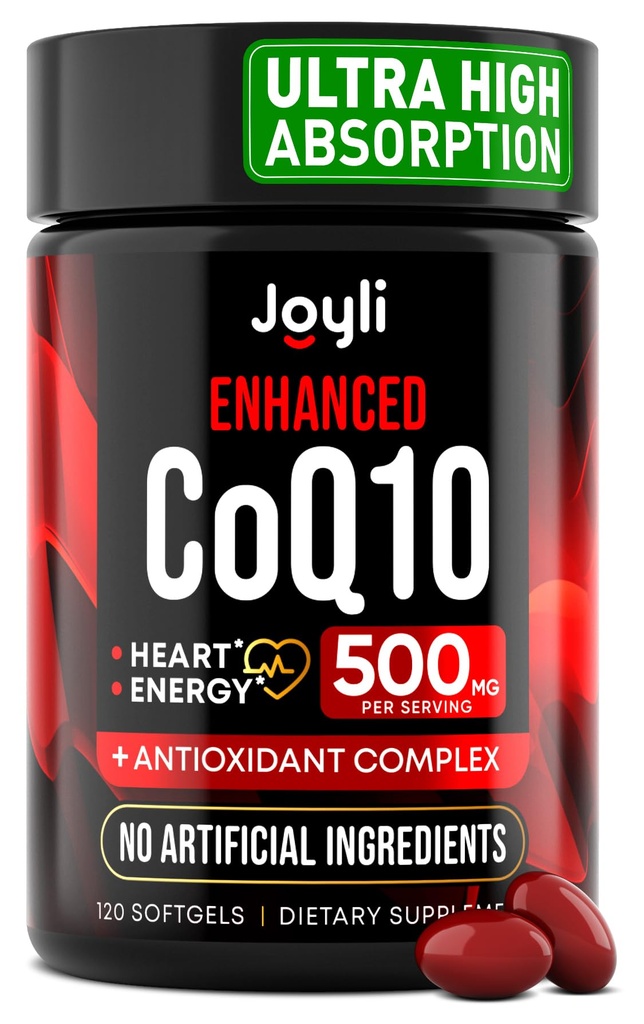 CoQ10 500MG - Co Q 10 Supplément 120 Softgels pour la production de santé cardiovasculaire et d'énergie - Suppléments nutritionnels CoQ10 améliorés avec Coenzyme Q10 - Alternative aux softgels Coq10 400mg