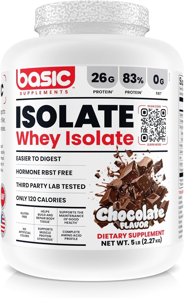 Isolation de base des protéines de lactosérum, 26g de protéines, 0g de graisses, sans gluten, sans RBST, absorption rapide, 120 calories (5 livres, chocolat)