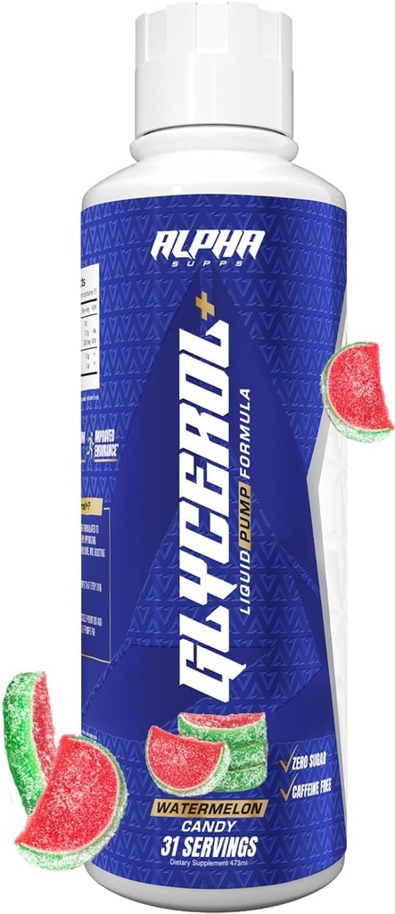 Formule de pompe liquide Alpha Suppose Glycerol+ - Glycerol liquide et supplément à haute performance Citrulline pour pompes musculaires améliorées, hydratation et endurance (31 portions, candy de pastèque)
