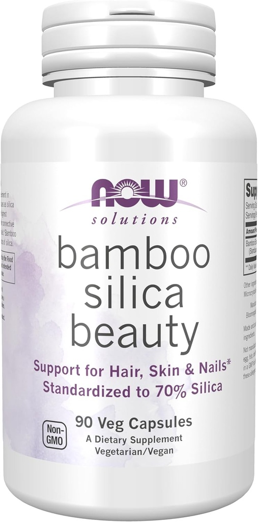 NOW Foods Solutions, Bamboo Silica Beauty, Support pour les cheveux, la peau et les ongles, Standardisé à 70% Silica, 90 Capsules de Veg