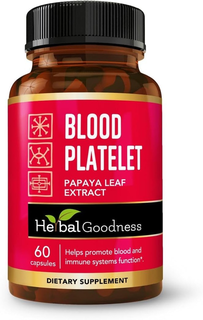 Bonté à base de plantes Papaya Leaf Capsules de plaquettes de sang - 60/600mg 20x Strength - Blood Platelet, Marrow os, Immune Support - Formule de nettoyage du sang - Remède à base de plantes - Fabriqué aux États-Unis