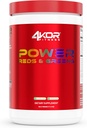 4KOR Fitness Power Reds & Greens: une boisson verte énergétique composée de superaliments antioxydants, sans gluten et végétariens, 30 portions (1 bouteille)