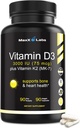 Vitamine D3 K2 3000 UI - avec la vitamine K comme MK-7 de Natto - supplément de vitamine D à haute puissance soutenir les os sains, les dents, le coeur et la fonction immunitaire, sans gluten - 90 capsules