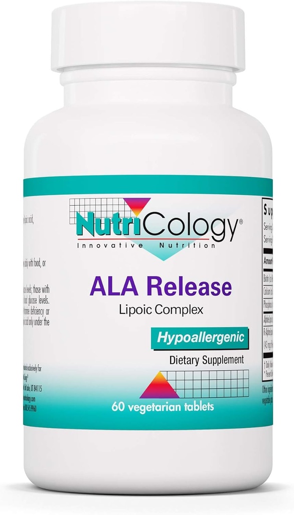 Nutricologie ALA - Complexe acide alpha-lipoïque, R-alpha-lipoïque, Biotine, Calcium, Supplément nutritionnel, Comprimés végétariens - Compte 60