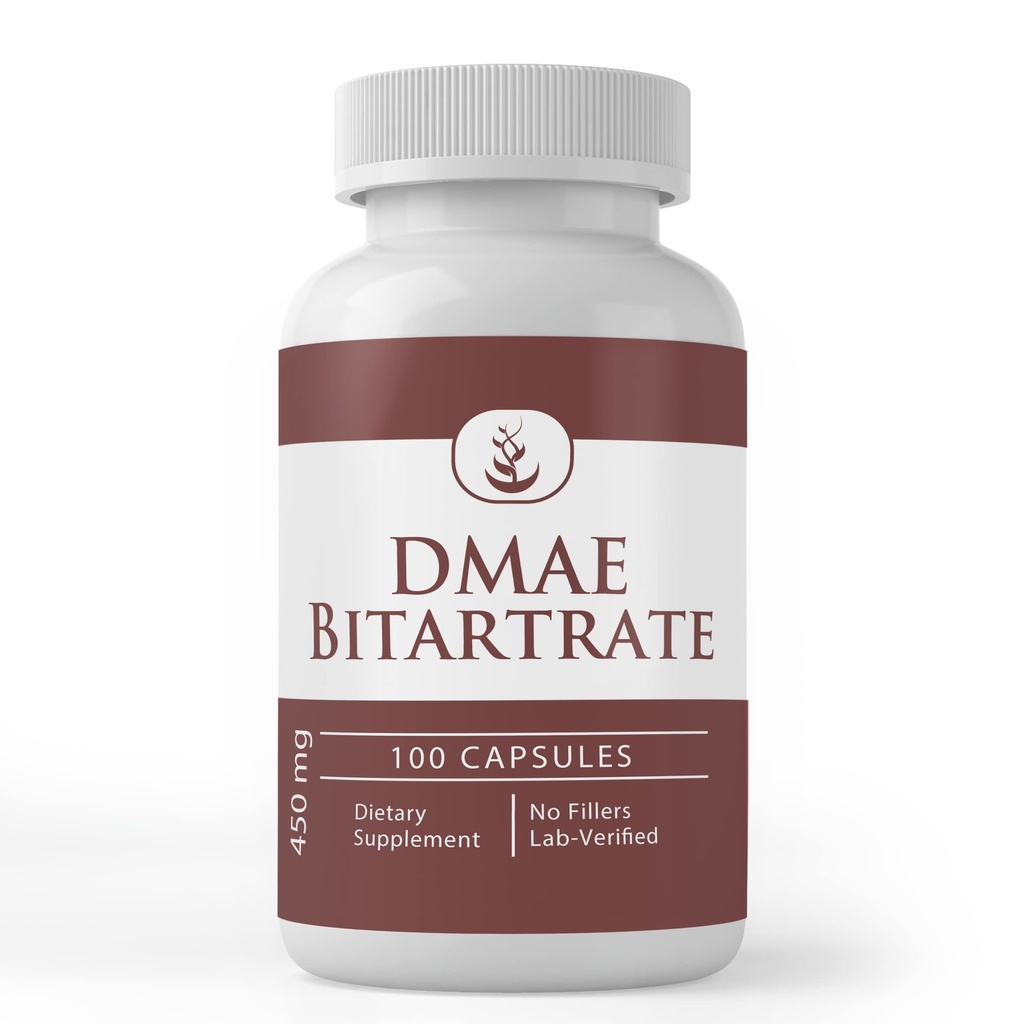 Ingrédients originaux purs Bitartrate de DMAE, (100 capsules) Toujours pur, sans additifs ou remplissages, laboratoire vérifié