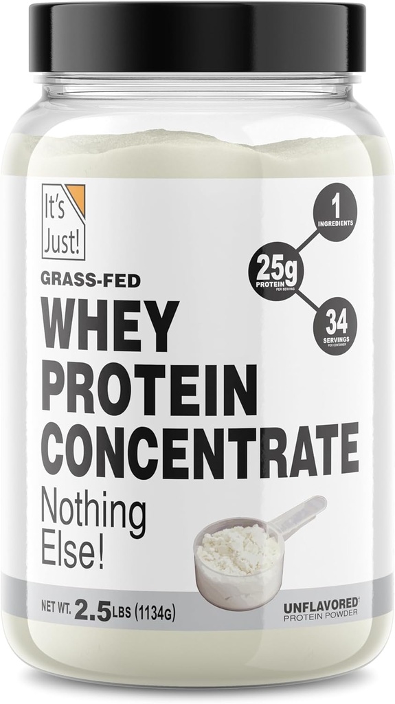 It's Just! - 100% Whey Protein Concentrate, Grass-Fed Pasture Raised, Made in Australia, RBST/rBGH Hormone Free, Premium WPC-80, No Added Flavors (Grass-Fed Unflavored, 2.5 Pound)