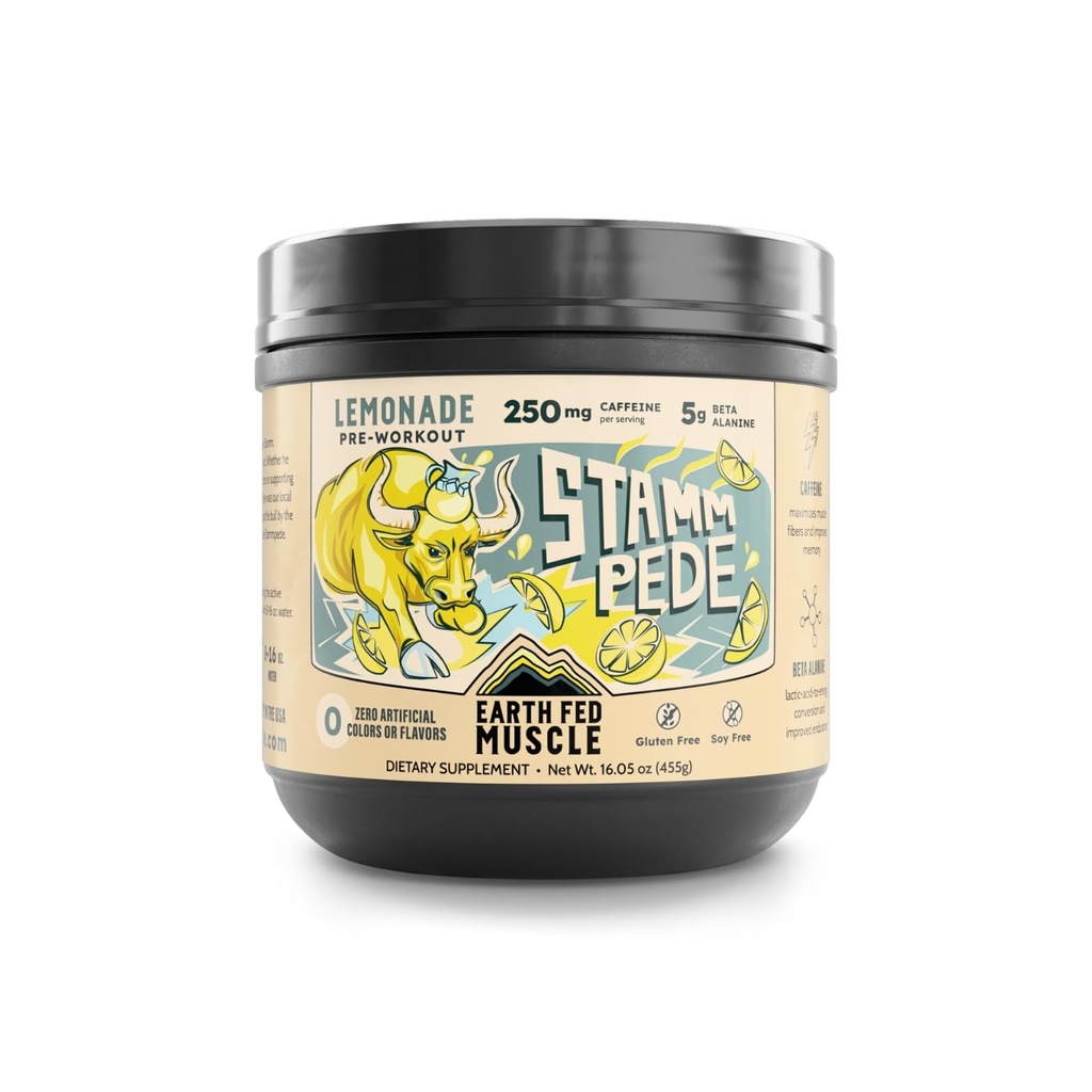 Poudre de pré-entraînement de musculation de la Fed de Terre, Saveur de citron, 250 mg de poudre de caféine, 5g Beta Alanine, Citrulline, Taurine et Tyrosine, Préparation sans gluten et sans sucre, Keto Friendly, 26 portions