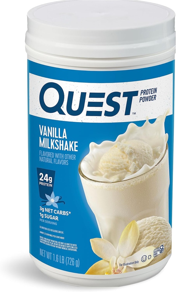 Quest Nutrition Poudre de protéines de lait de vanille, 24g de protéines, 1g de sucre, faible teneur en glucides, sans gluten, 1,6 Livre, 23 portions