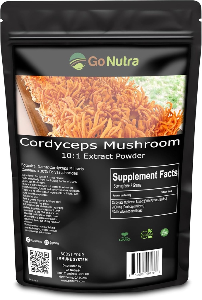Poudre de champignons Cordyceps Extract 30 % de polysaccharides Poudre pure Cordycep non OGM 8 oz (225 grammes)