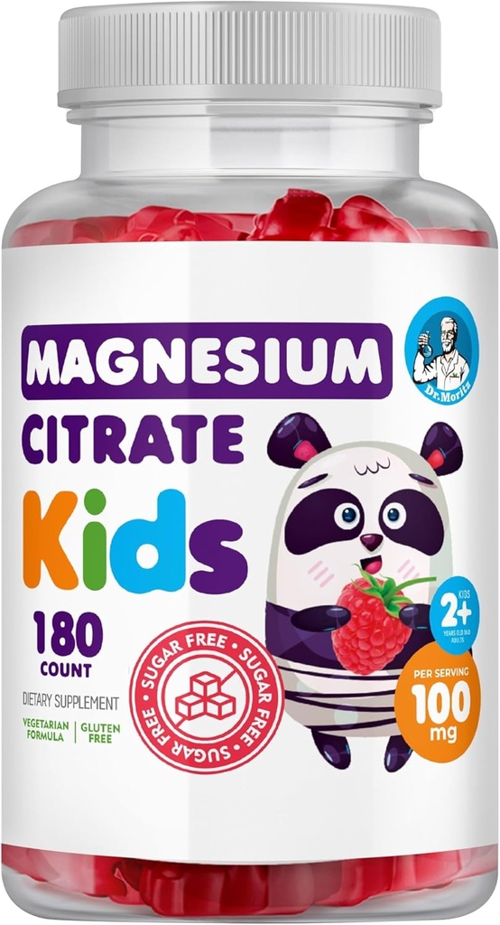 DR. MORITZ Gummies de magnésium calme sans sucre pour les enfants et les adultes - Gummies de citrate de magnésium non OGM - Arôme de framboise - 1-paquet (180 Nombre)