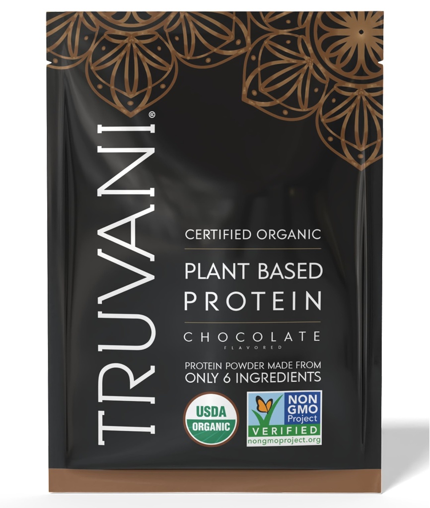 Truvani Poudre de protéines de pois végétaliens au chocolat 20g Protéine biologique à base de plantes 1 portion de sucre de gluten et sans produits laitiers