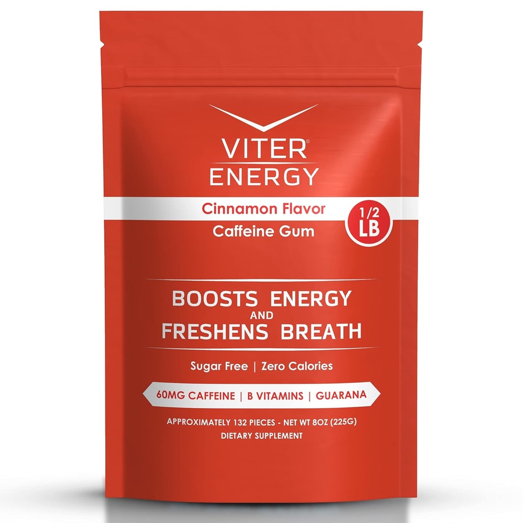 Viter Énergie Gum caféiné 60mg caféine, B vitamines, Guarana, sans sucre. (Cannelle, 8oz, sac en vrac)
