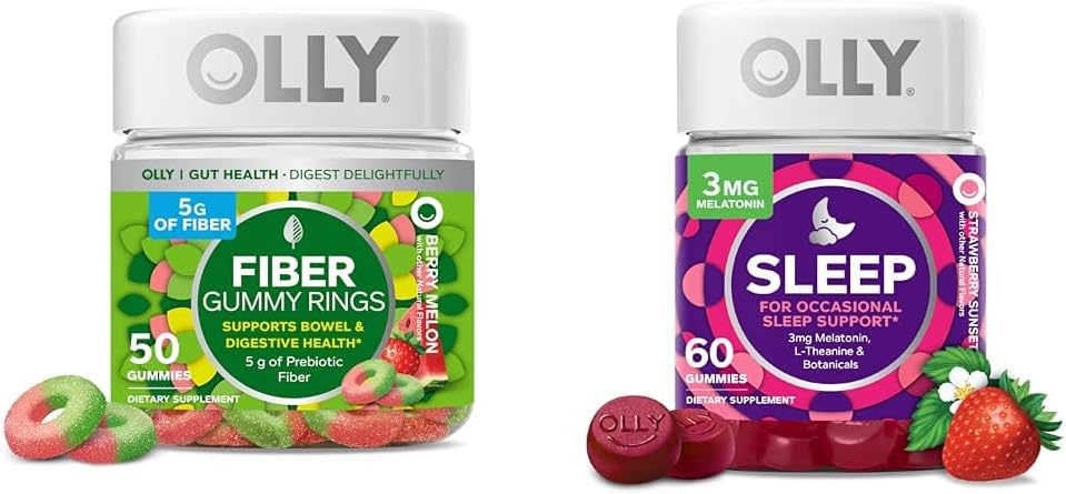 OLLY Fiber Gummy Rings 50ct & Sleep Gummy 60ct with Melatonin, L-Theanine, Chamomile, Lemon Balm