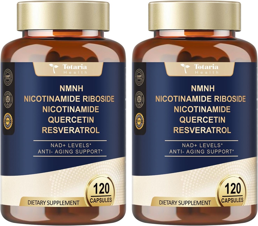 Totaria NMNH (Dihydronicotinamide Mononucléotide), Supplément NMNH avec/Niacinamide (Vitamine B3), Quercetin, Trans-Resvératrol, Soutien NAD+, Anti-Aging, Santé et énergie des cellules de la peau, 240 Compte
