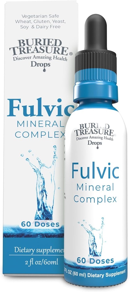 Treasure enterré Fulvic Mineral gouttes – 295mg Trace Minerals, Ionic Fulvic Acid Supplément pour l'hydratation, l'énergie et le soutien électrolyte, végétalien, non-OGM, 2 fl oz gouttes liquides