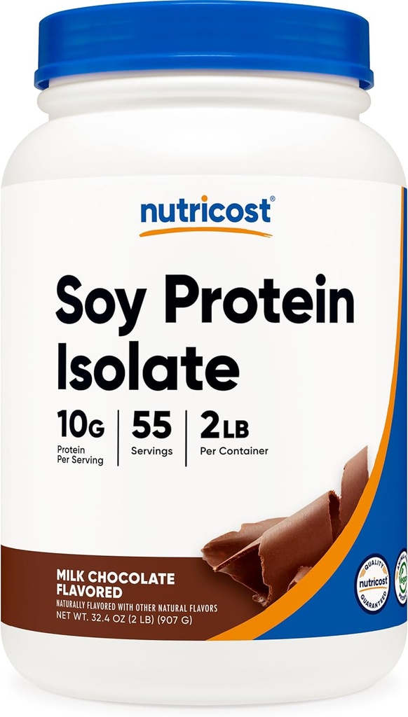 Poudre Isolée de protéines de soja Nutricost, chocolat au lait de 2 LB - 10 grammes de protéines par portion, végétalien, sans OGM et sans gluten
