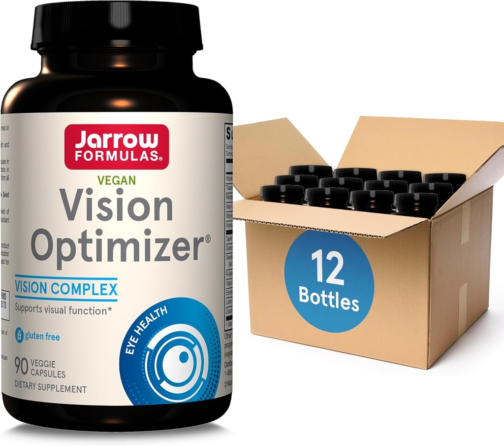 Formules Jarrow Vision Optimizer Veggie Caps-90 Count - Supplément pour les yeux-Supplément diététique-avec extrait de graines de raisin, lutéine et zéaxanthin, quircétine et plus-non-OGM-Gluten Free,Pack de 12