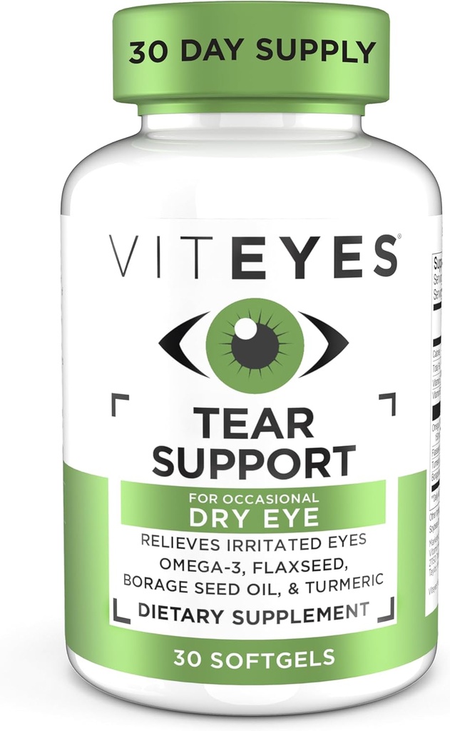 Viteyes Support pour les yeux Apaisant Blend, Occasionnel Supplément pour les yeux secs, Pas de gouttes pour les yeux, Redness Relief, Vitamine pour les yeux, Allergy Support pour les yeux démangeants, Omega-3 Huile de poisson, 30 Softgels
