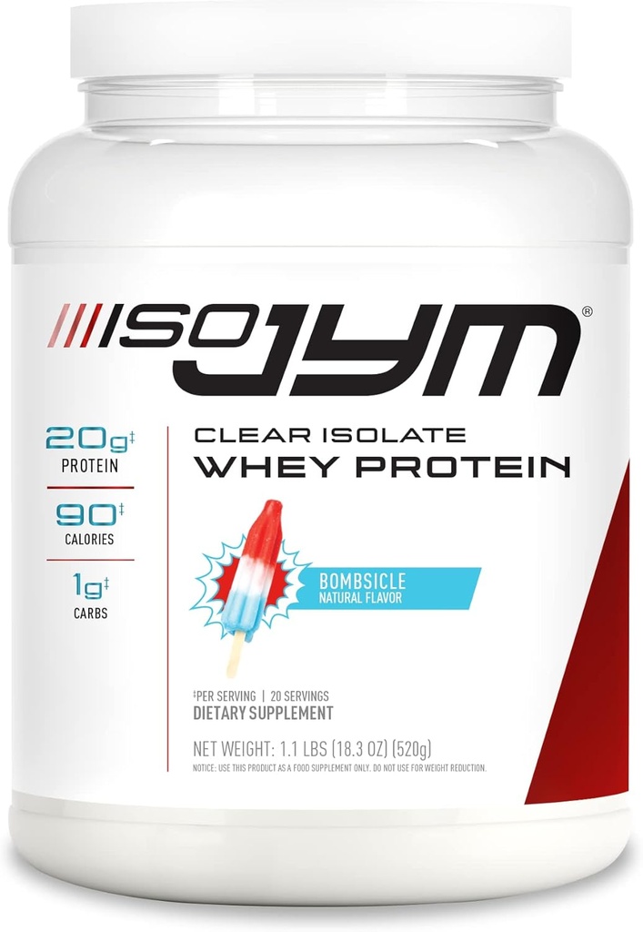 Supplément JYM Science Iso JYM Bombsicle, 90 Calories, 100% Whey Protein Isolate, Zéro Fat, Zéro Sucres, Mélanges clairs, pour les femmes et les hommes, 20 portions