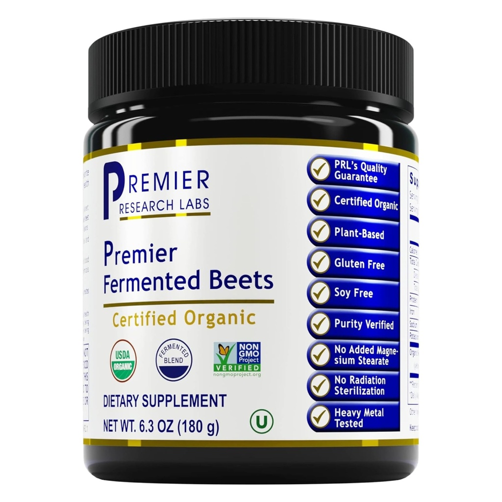 Premiers laboratoires de recherche Betteraves fermentées - Poudre de racines de betteraves Fermentées, betteraves fermentées biologiques pour hommes et femmes, betteraves, nitrates, soutien de la pression artérielle, USDA Organic - 6.3 Oz Jar