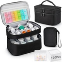 Sac d'organisateur de médicaments, rangement de bouteilles à double couche avec 120 sacs de voyage Pill Pouch, sac de stockage de médicaments portatifs pour les pilules, vitamines, fournitures médicales pour l'entreposage à domicile, premiers soins