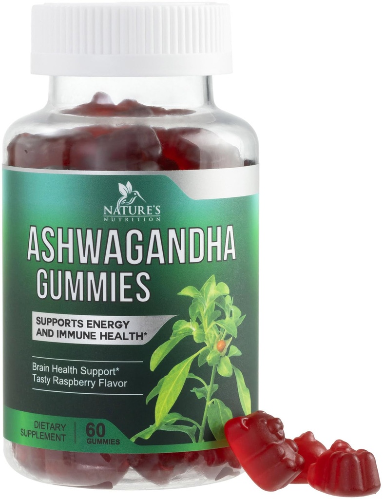 Ashwagandha Gummies 30:1 Extrait de 3000mg - Vegan, base végétale, non-OGM, sans gluten et sans gélatine, supplément Ashwagandha pour les femmes et les hommes, calmant naturel, relaxation, et soutien immunitaire, 60 Gummies