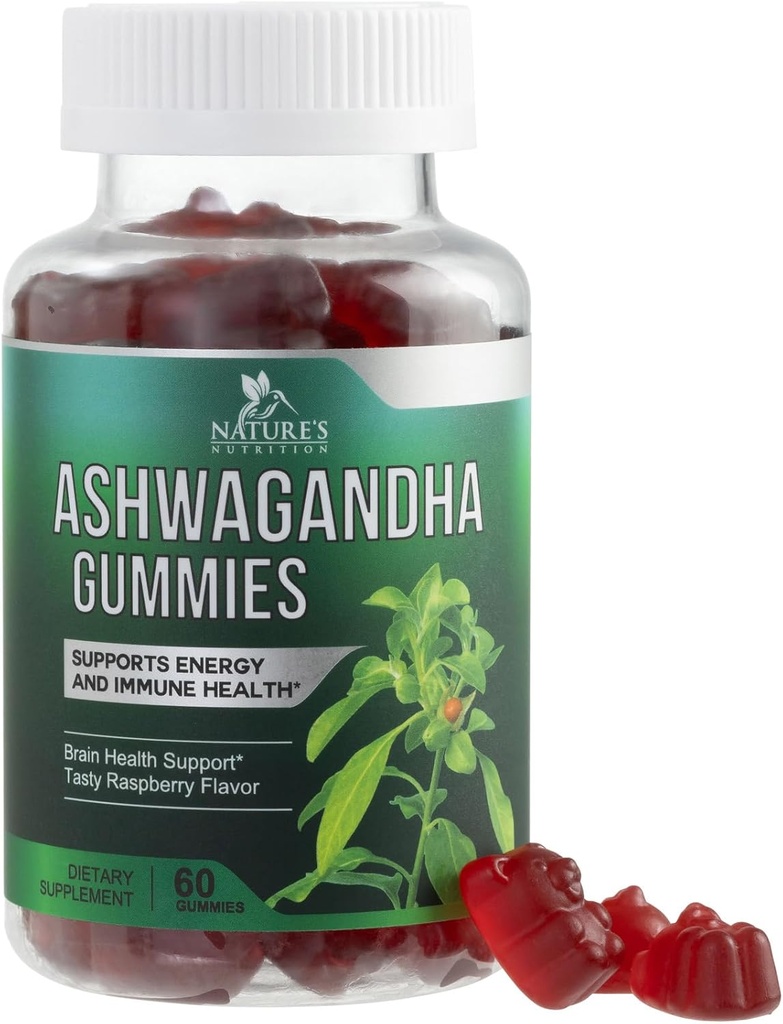 Ashwagandha Gummies 30:1 Extrait de 3000mg - Vegan, base végétale, non-OGM, sans gluten et sans gélatine, supplément Ashwagandha pour les femmes et les hommes, calmant naturel, relaxation, et soutien immunitaire, 60 Gummies