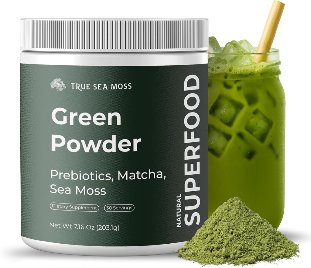 Super Greens Powder with Matcha for Digestive & Gut Health – 25 Organic Superfoods with Probiotics, Prebiotics, Enzymes & Sea Moss – Vegan Superfood Powder for Bloating & Regularity - 30 Servings