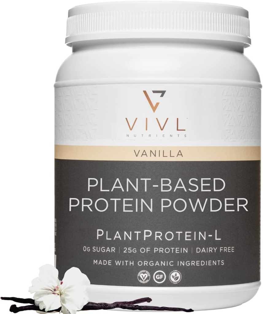 Plant Protein-L Powder Vanilla, Vegan, Organic, No Dairy, No Sugar, No Gluten, Keto, Low Carb, Clean Ingredients, Low Fodmap, for Men & Women, 25g, 27 Servings, 33oz