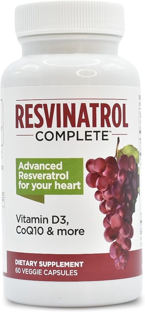 Capsules, 60 Count- Resveratrol Supplement Supports Healthy Aging, Heart Health, and Immune Function with Quercetin, Grape Seed Extract, Vitamin D3 and CoQ10