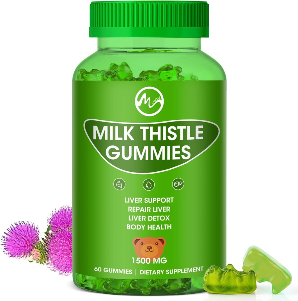 Gummées de chardon de lait, purifier le foie Gummy, suppléments biologiques de détox du foie pour les hommes et les femmes - 60 Gummées (60 Nombre (paquet de 1))