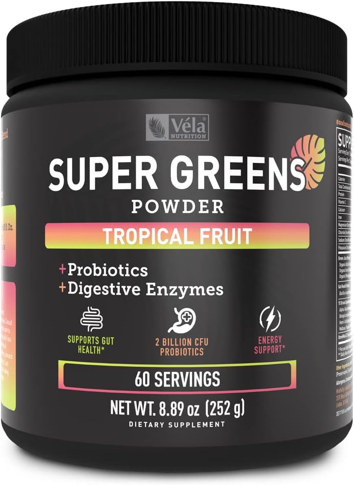 Super Greens Powder (en poudre) Superfood pour soutenir les enzymes digestives et les ballonnements avec 2 milliards de probiotiques Supportez les niveaux d'énergie et la santé Gut.