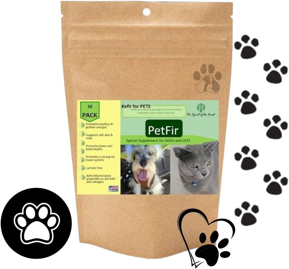 Petfir Pack Kefir pour chiens et chats Supplément animaux de compagnie probiotique chien formule probiotique avancée pour chien (50 gr)