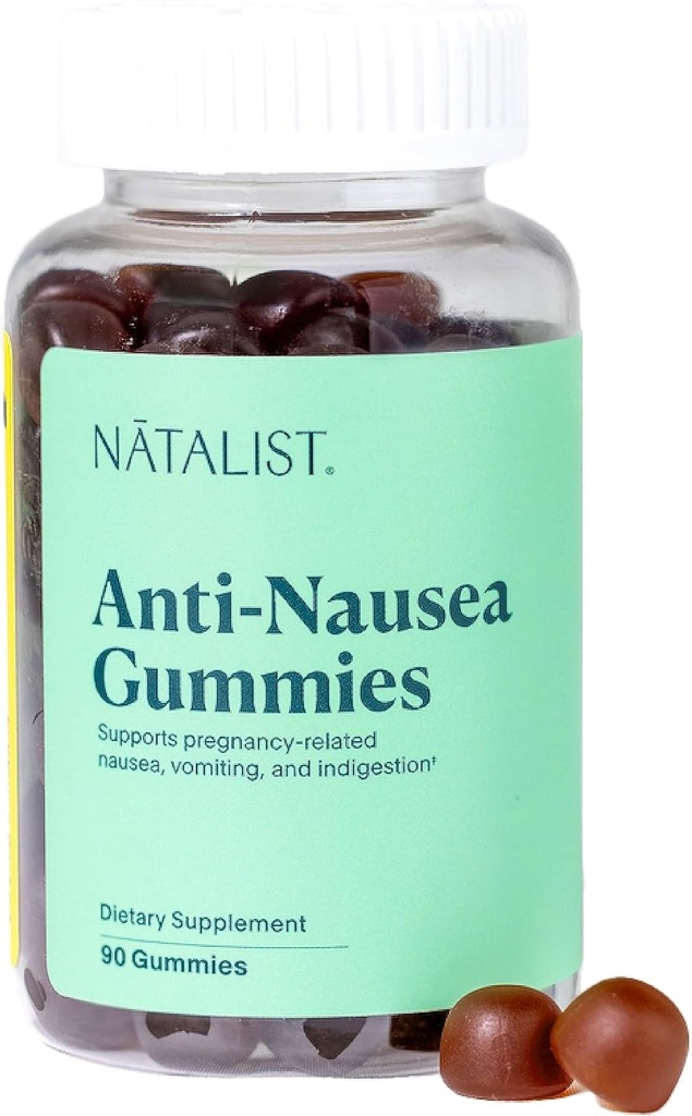 NATALIST Anti-Nauséa Gummies Morning Sickness Relief for Pregnant Women - Supplément au gingembre biologique et vitamine B6 Aide à calmer la grossesse Nausées Élevées Estomac et indigestion - 90 gouttes véganes