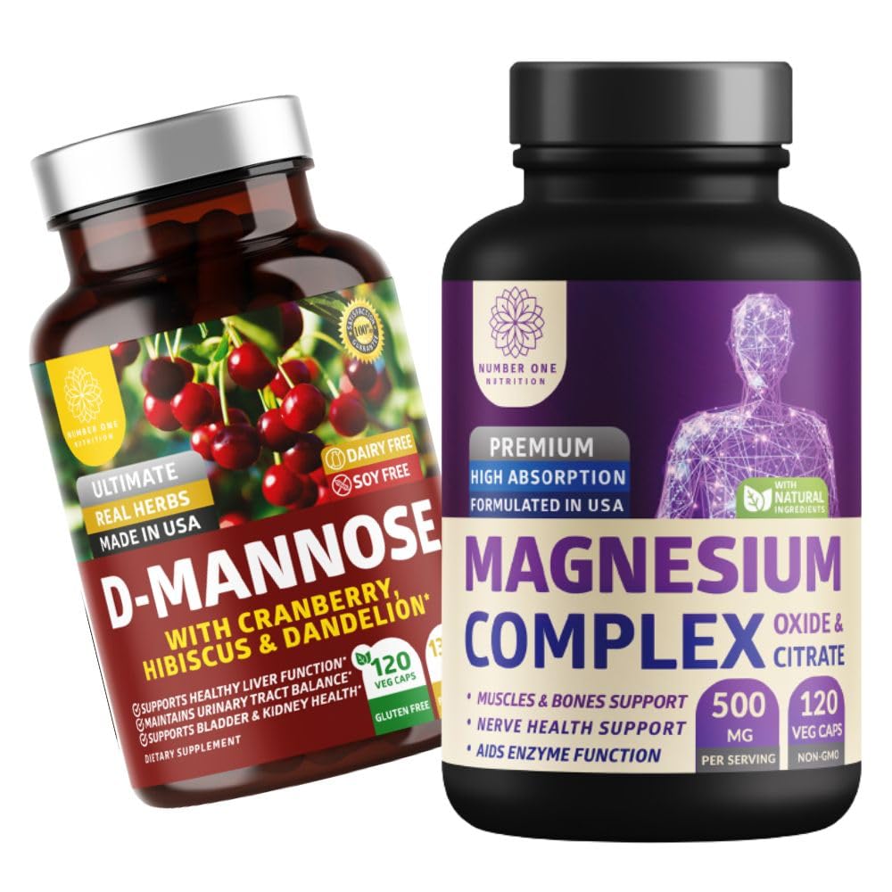 Nutrition N1N Premium Magnésium Complex [500mg] Haute absorption et D-mannose [1350mg avec canneberge et Hibiscus], non OGM et sans gluten, 2 paquets