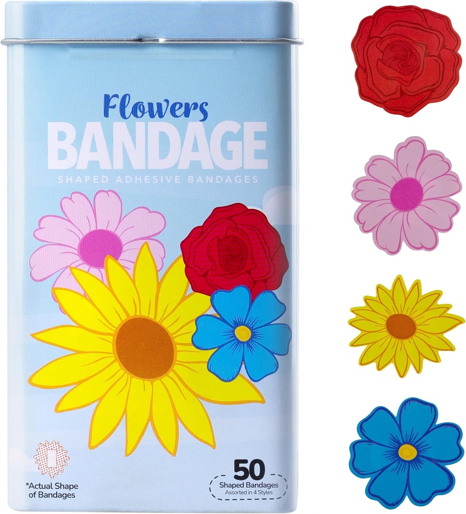 BioSwiss bandages pour enfants, fleurs façonnées ensemble de bandages autocollants, sans latex, soins stériles, 50 comtes