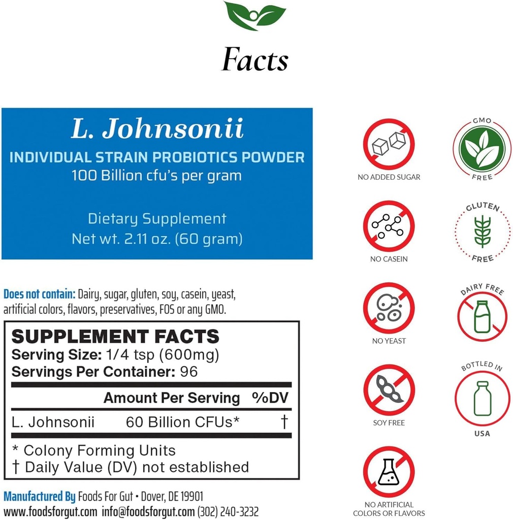 Nourritures pour Gut Lactobacillus Johnsonii poudre probiotique 100 Million de cfu's Pas d'additifs Direct du fabricant Pas de stockage tiers